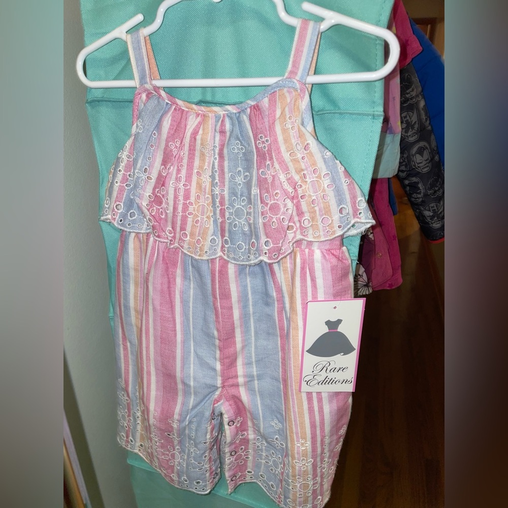 Rare Editions NWT 18 month girls pink striped romper